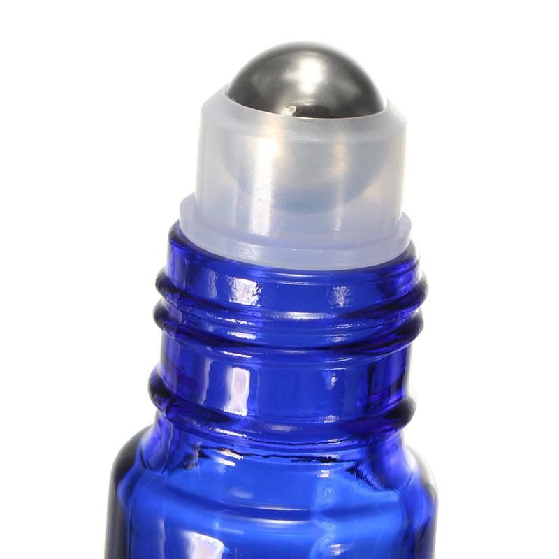 Blue Aromatherapy Essential Oil Roller Bottles Portable 10ml Smooth Glass Roll on Refillable Jar Bottles with Metal Ball