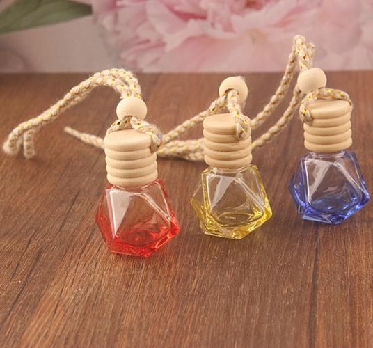 Car Diffuser Hanging Bottles Wooden Cover Glass Perfume Bottle Car Air Fresheners Car Aroma Diffuser Empty Bottle 8ml