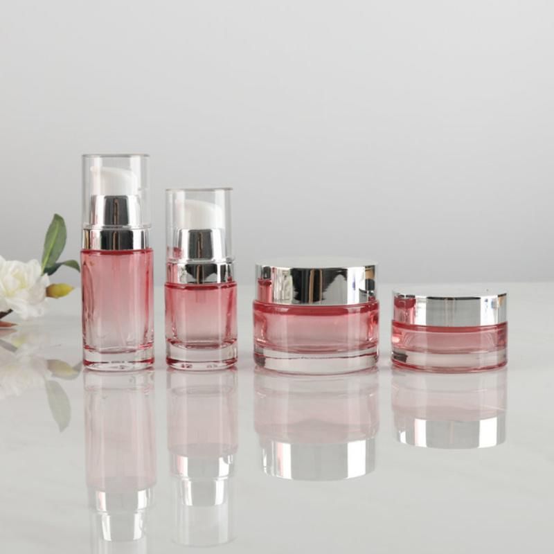 30g 50g 20ml 30ml 40ml 60ml 100ml 120ml Luxury Clear Gradient Pink Cosmetics Bottle Customized Glass Jars and Bottles Sets