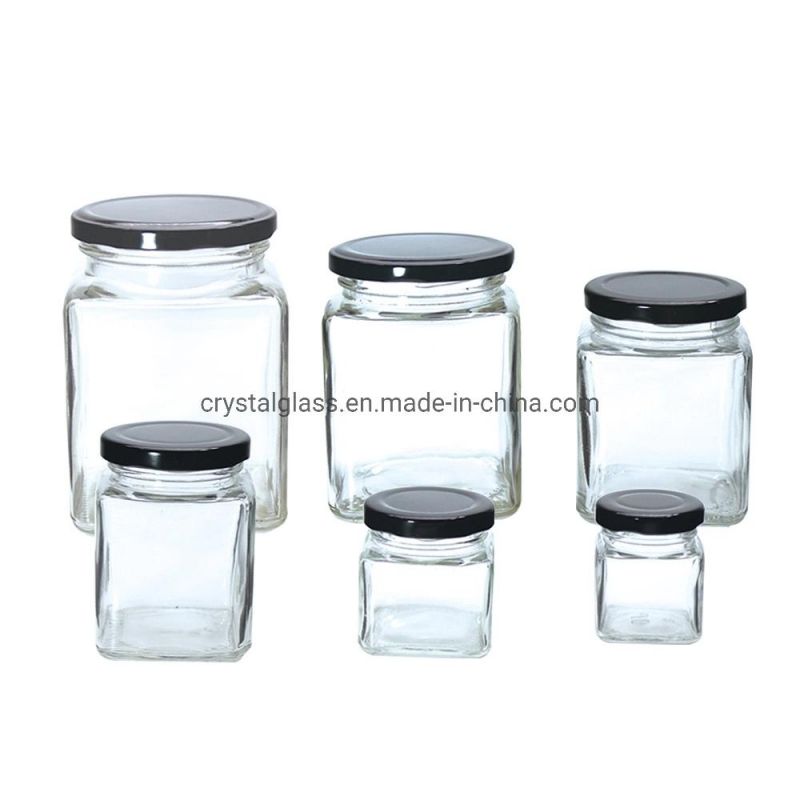 50g 100g Clear Empty Glass Square Honey Jam Chill Sauce Jar with Tinplate Lids