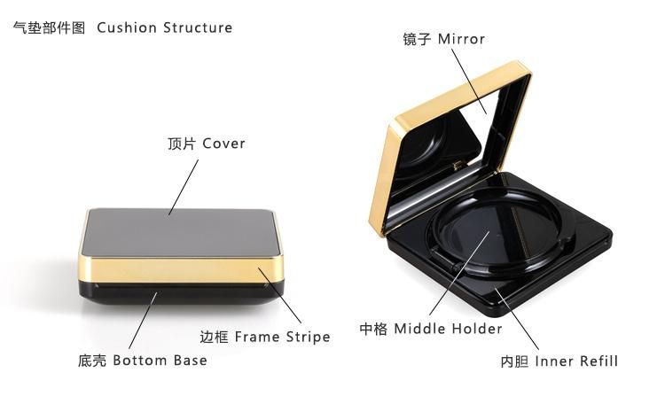 Customized Empty Square Bb Cc Plastic Packaging Cream Air Cosmetic Beauty Compact Cushion Case Box for Liquid Foundation Concealer