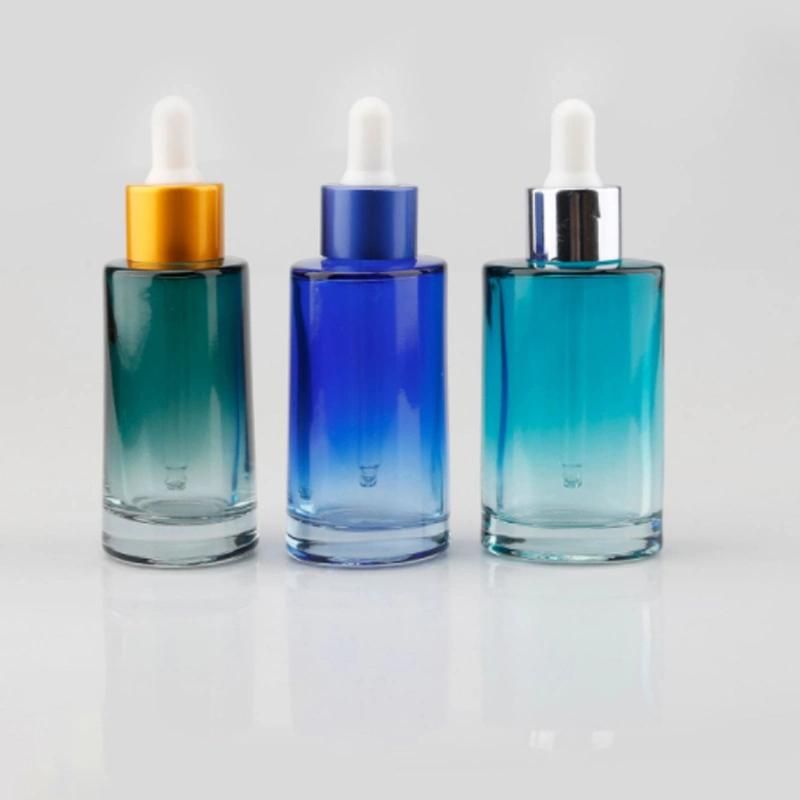 Colorful Luxury Square Cosmetic Serum Bottles 50ml Empty Customized UV Clear Glass Oil Serum Bottle