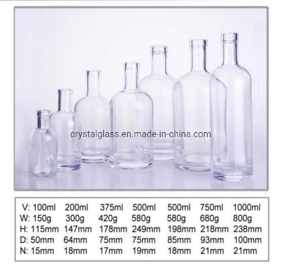 Custom Thick Bottom Classic Round Glass Bottle Whisky Glass Wine Vodka Bottle 100ml/200ml/375ml/5500ml/750ml/1L