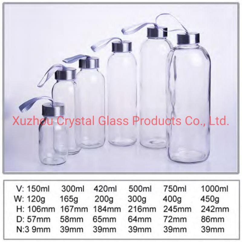 Drinking Bottle 300ml 500ml Glass Water Bottle with Stainless Steel Leak Proof Lid