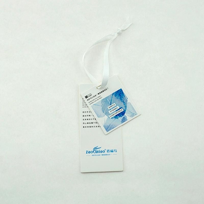 Custom Printed 9*4.5cm White Blue Hangtag with Strings