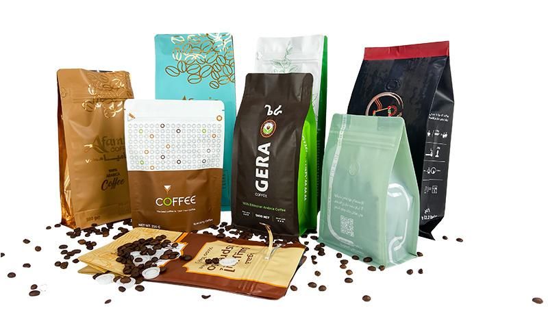 Custom Printed 250g 500g 1kg Stand up Box Bottom Roasted Coffee Bean Pouch Bag with Zipper Coffee Pouch