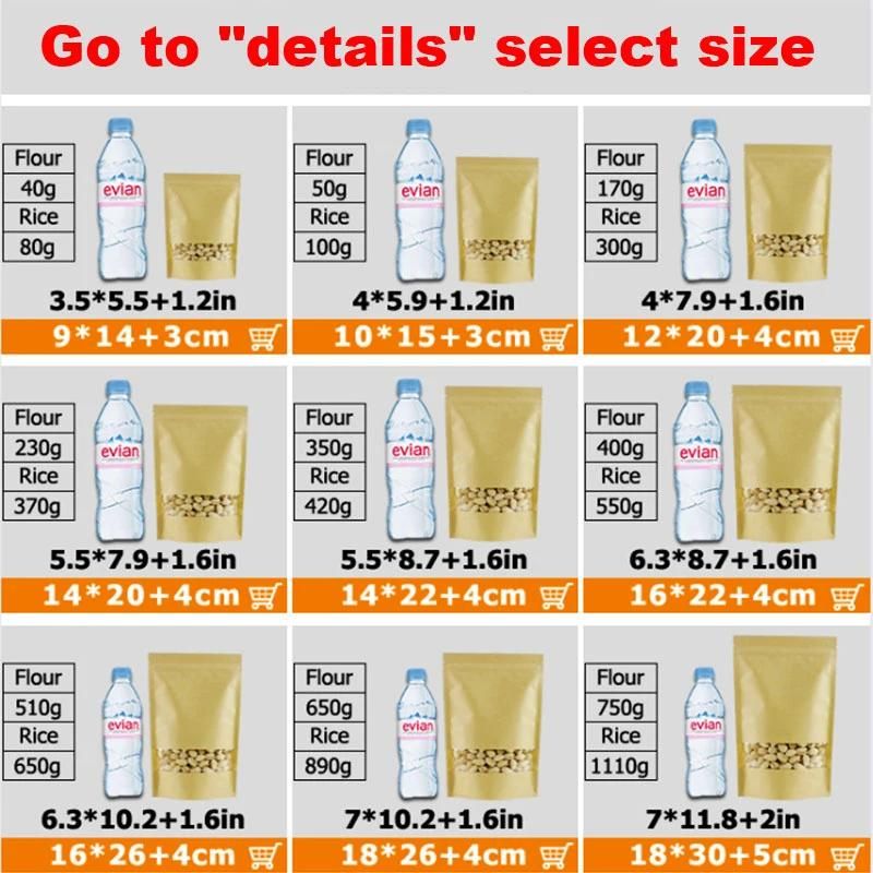 Doypack Kraft Window Type White Kraft Paper Bag Aluminum Foil Inside Zip Lock Stand up Pouches for Date Nuts Snacks Packaging