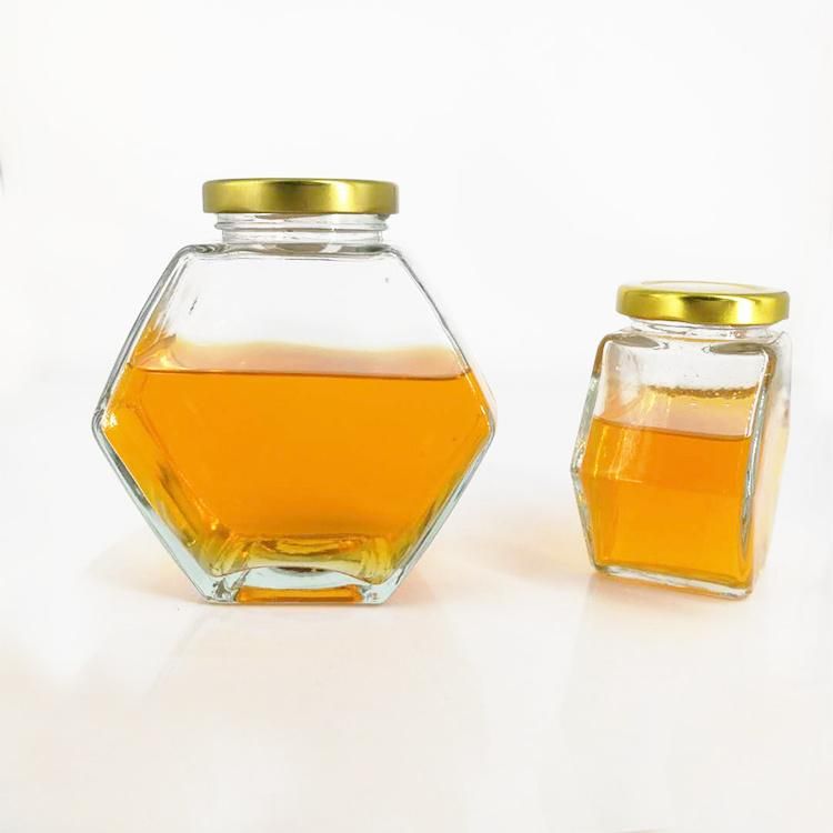 250ml Glass Bottle Hexagon Glass Honey Jam Bottles Containers Honeycomb Shape