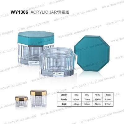 Polygon Cream Jar Acrylic Material Cosmetic Packing with Gold or Green Cap 30g 50g 150g 200g