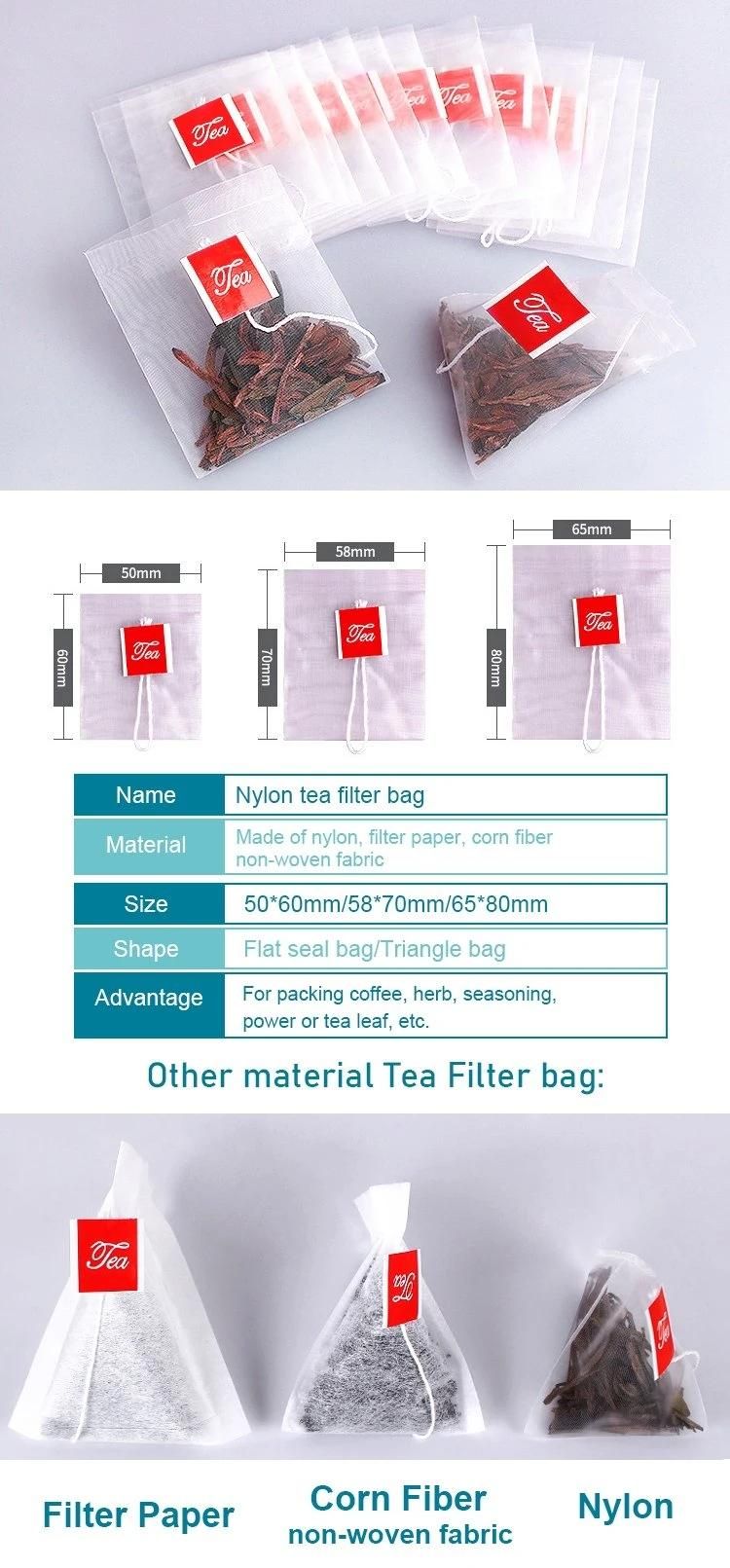 Biodegradable Corn Fiber PLA Reusable Nylon Tea Bag with Logo, Tea Filter Pyramid Bag with Draw String, Custom Empty Tea Bag