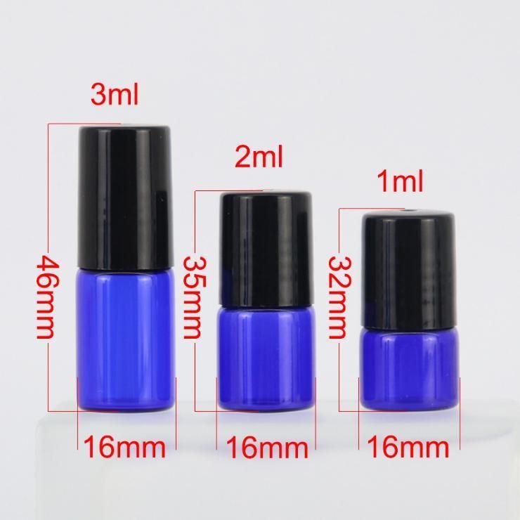 1ml Mini Glass Essential Oil Bottles Roll on Vials with Roller Ball and Black Cap Lid for Aromatherapy Perfume Glass Roll on Bottle