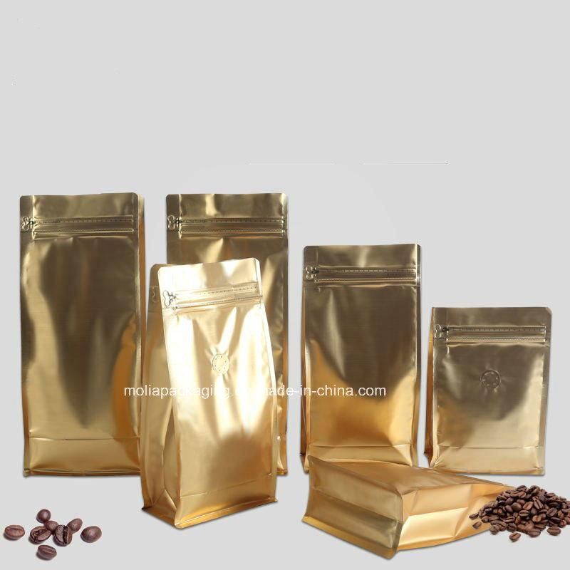 Gold Aluminized Foil Window Flat Bottom Eight Side Seal Gusset Packaging Bag