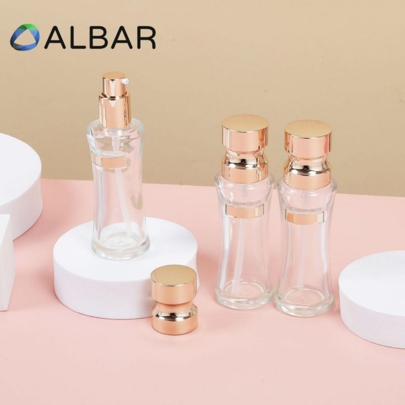 Silver Light Gold Cover Clear Face and Body Care Glass Bottles with Customization