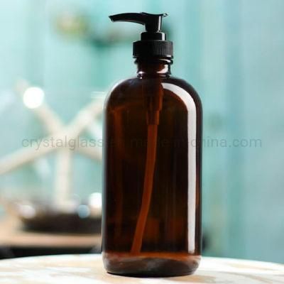 Amber 500ml Hand Sanitizer Glass Bottle with Pump