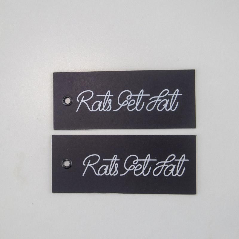 High Quality Black Kraft Paper Printed Silver Logo Brand Name Double Hangtag