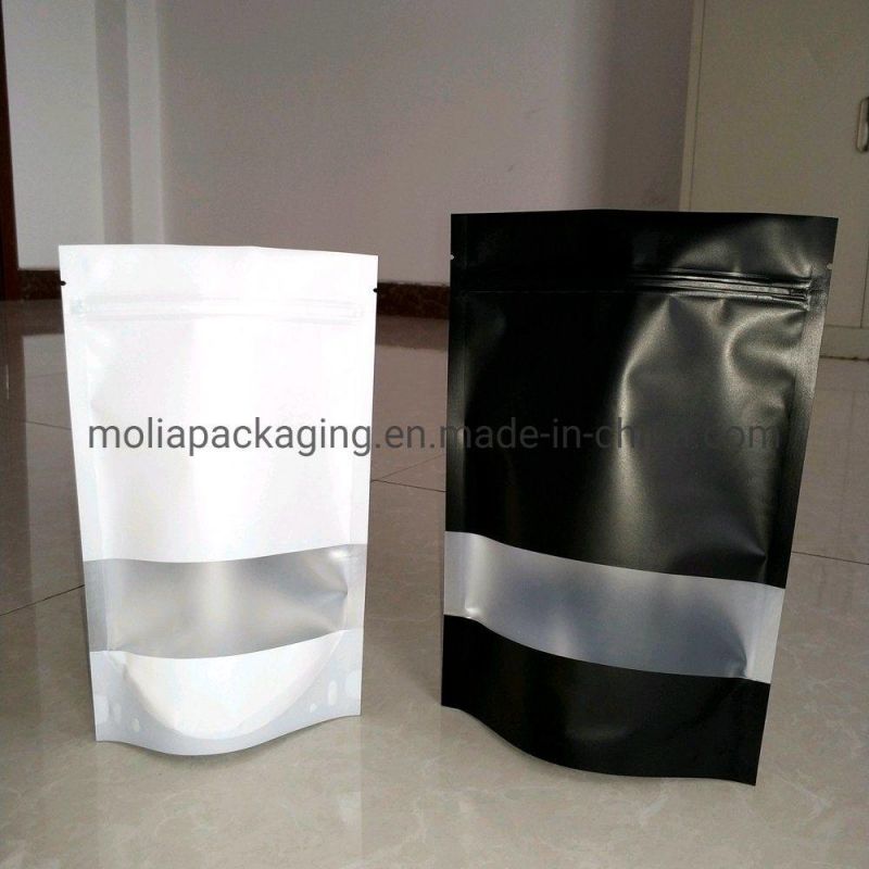 Factory Customized Plastic Bags/Stand up Sealing Bags Food Grade with Zipper and Tear Notches/Clear Strip Windows