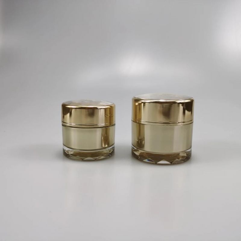 30g 50g Cosmetic Packaging Round Gold Acrylic Cream Jar with Shiny Diamond Lid