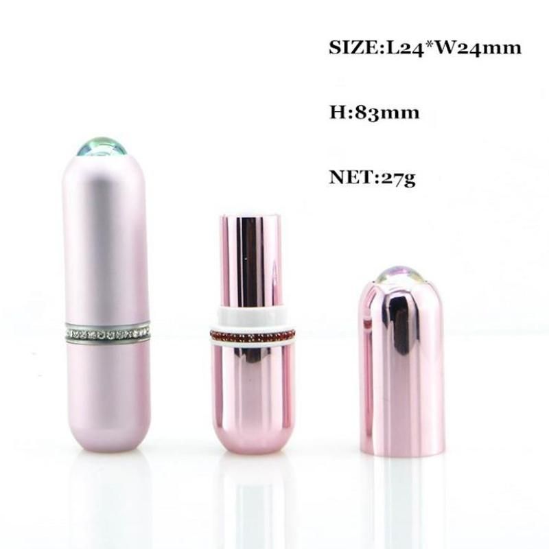 Women Metal Aluminum Fancy Luxury Diamond Pink Lip Balm Container Mini Cosmetic Lipstick Tube