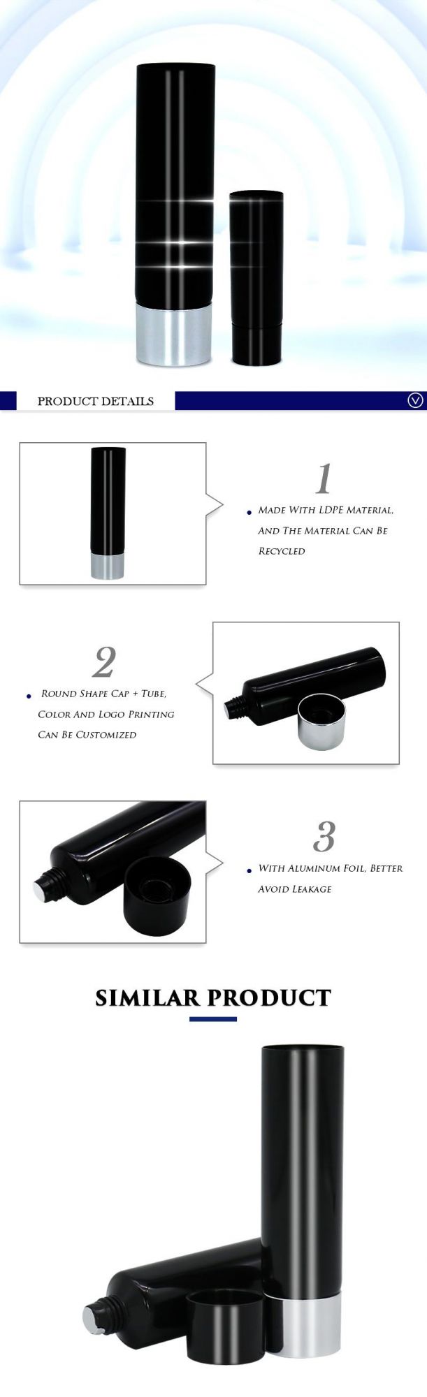 Factory Price Skincare Cosmetic Packaging Black Cream Tube with Round Shape Cap and Aluminum Foil