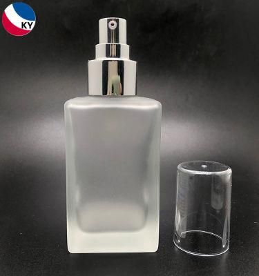 120ml Silver Aluminum Pump Clear Frosted Glass Square Lotion Bottle