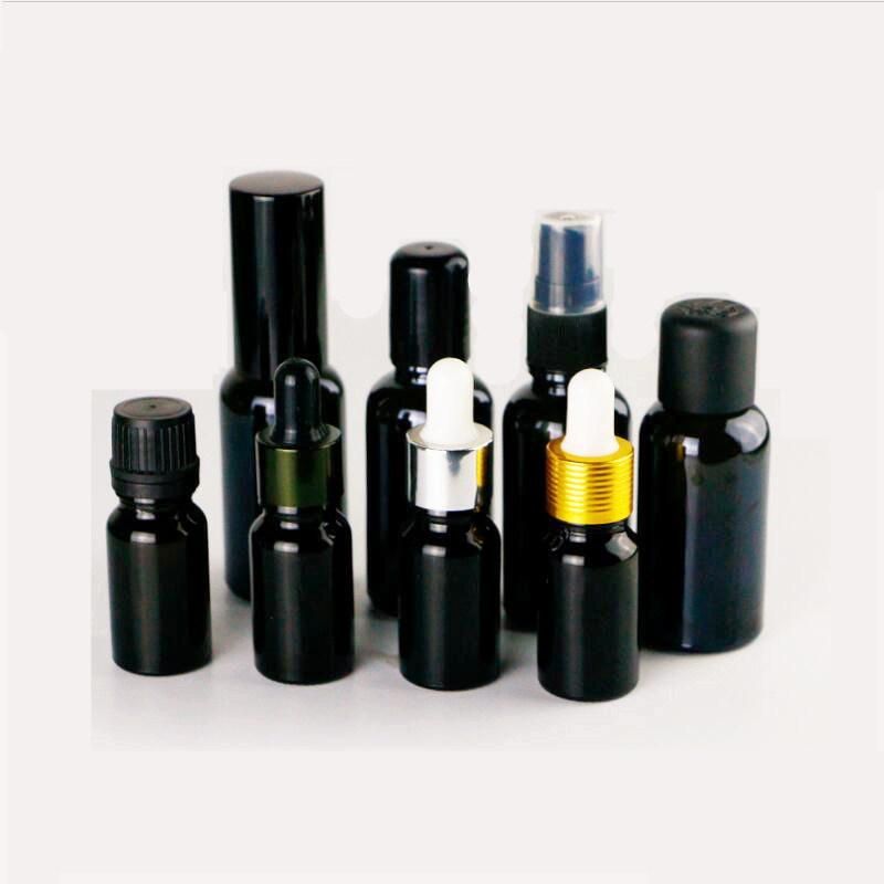 5ml 10ml 15ml 20ml 30ml 50ml 100ml Round Shoulder Black Glass Empty Essential Oil Bottle, High Grade Glass Empty Liquid Dropper Bottle