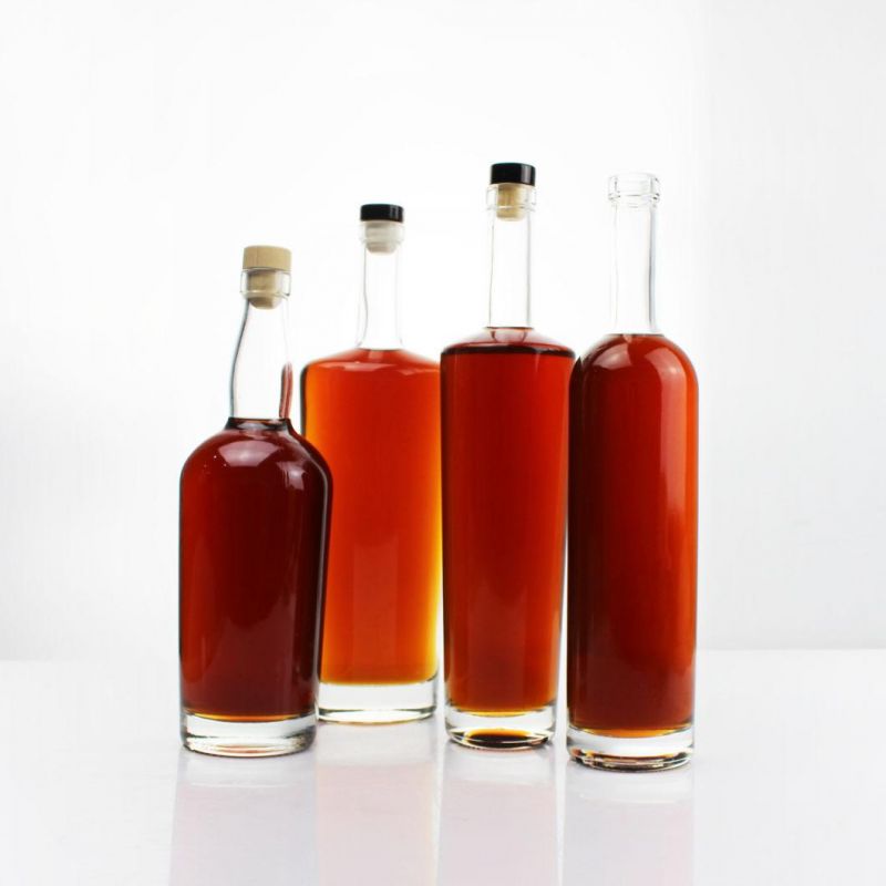 Wholesale 700ml 750ml 1000ml Vodka Spirit Gin Rum Glass Bottle Transparent Glass Liquid Bottle with Decoration