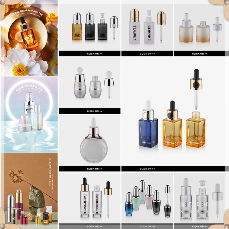 10ml-40ml Wholesale Cosmetic Packaging D27.5mm Stright Round Clear and Amber Serum Essential Oil Tube Glass Bottle with Gold Aluminum Press Button Dropper Cap