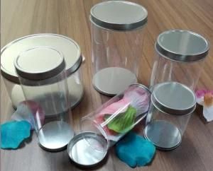 Clear Plastic Cylinder with Tin Top Lid (rolled edge)