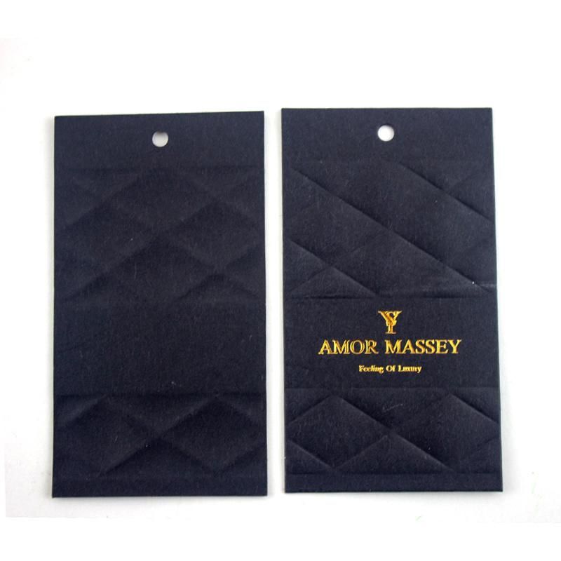 Rhombus Diamond Embossed Black Paper Custom Hang Tag