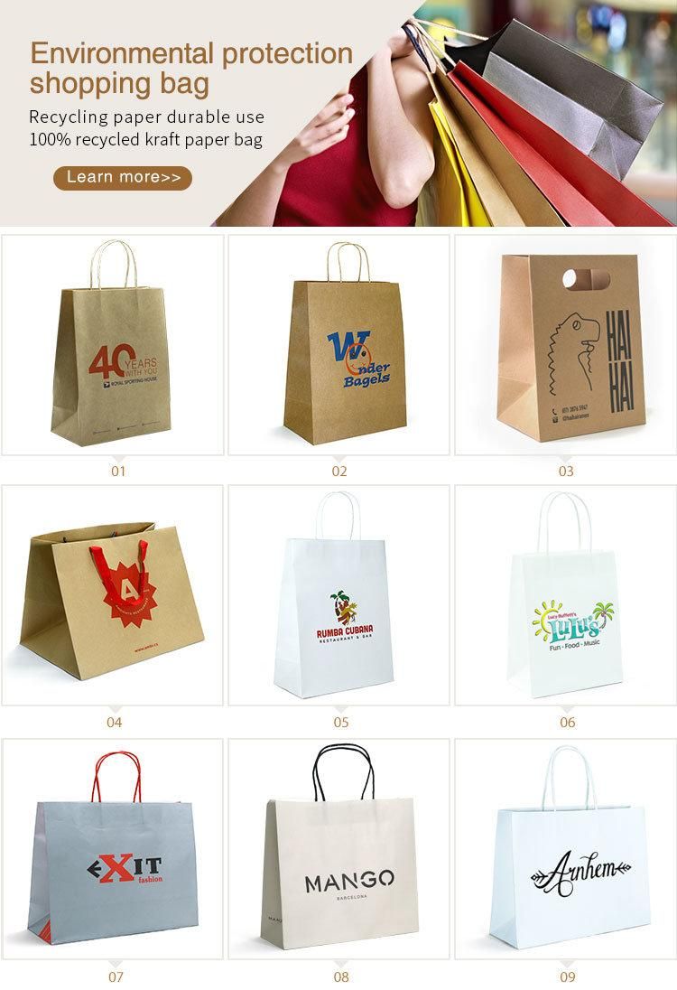 Customized Fashion Custom Occasion White Kraft Paper Shopping Bag
