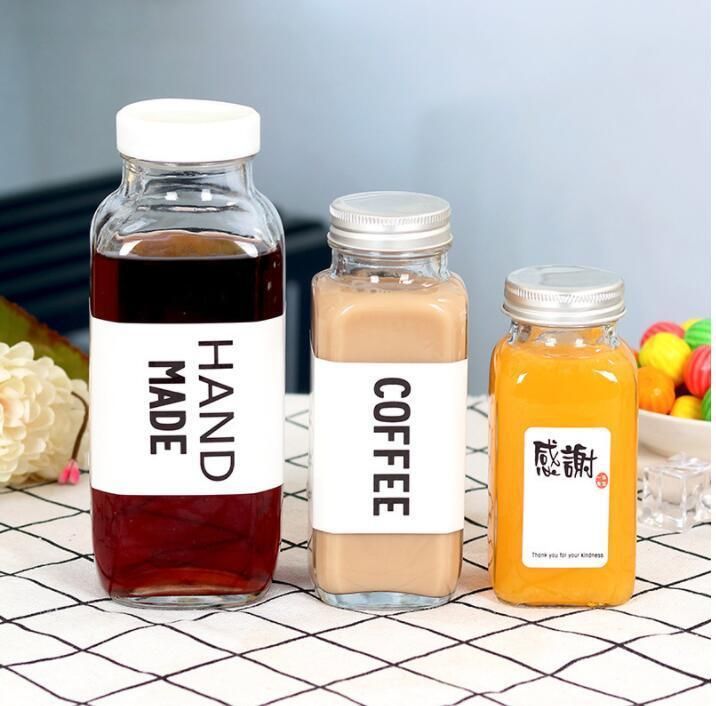 250ml 8oz Square Cold Pressed Juice Drinking Glass Bottle with Lid