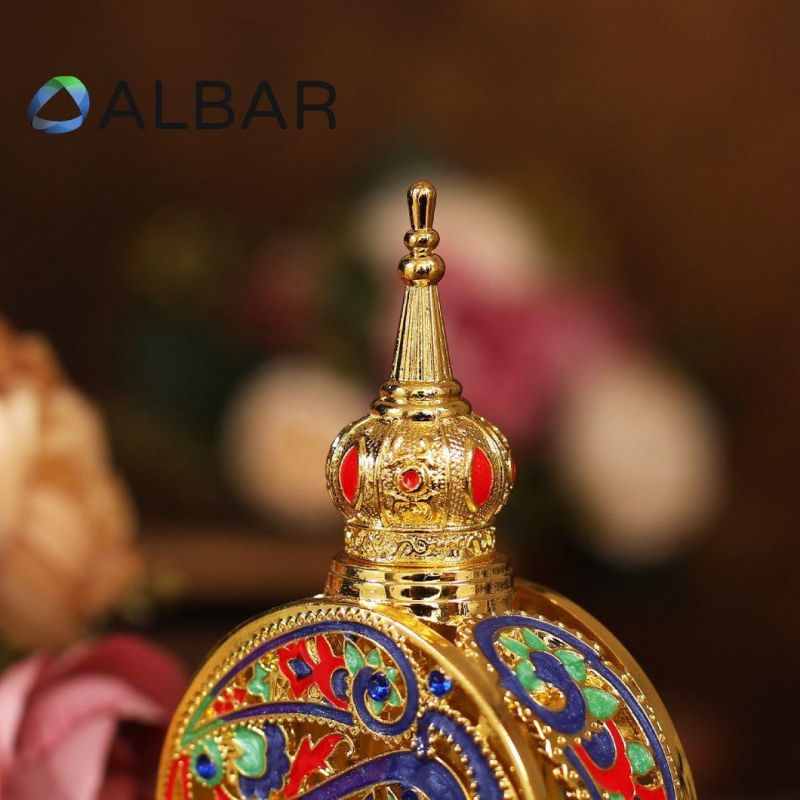 Arabian Attar Oud Handmade Zinc Colorful Perfume Bottles with Glass Hollow Tube Thick Bottom