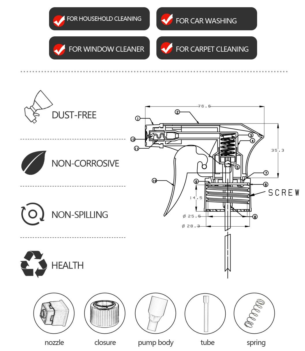 Water Pump Trigger Sprayer Liquid Detergent for Window Surface Plastic Sprayer Mist Mini Sprayer 28/400 28/410 28/ 415