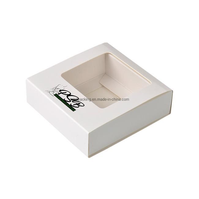 Custom Design White Card Soap Packaging Box Drawer Paper Box with PVC Window