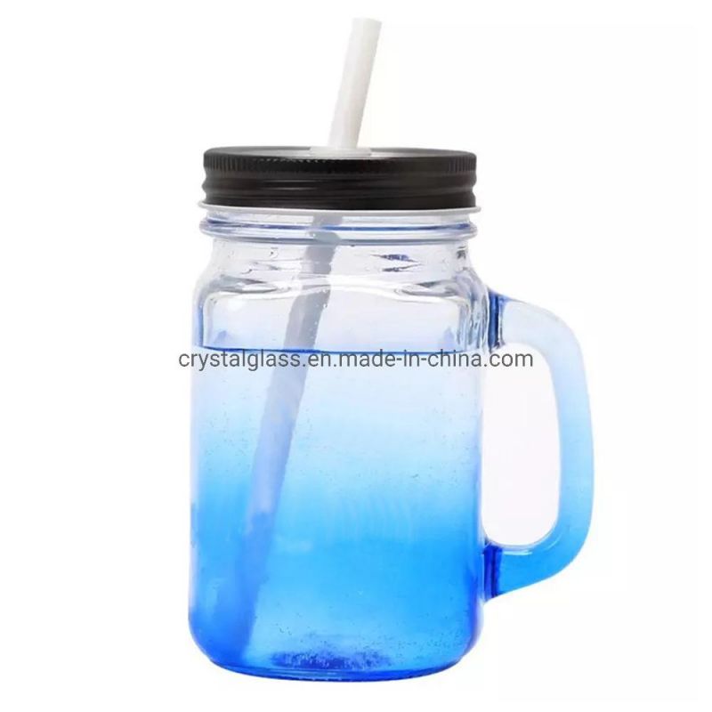 16oz Hot Sale Wholesale BPA Free Single Wall Plastic Tumbler Frosted Glass Mason Jar with Handle