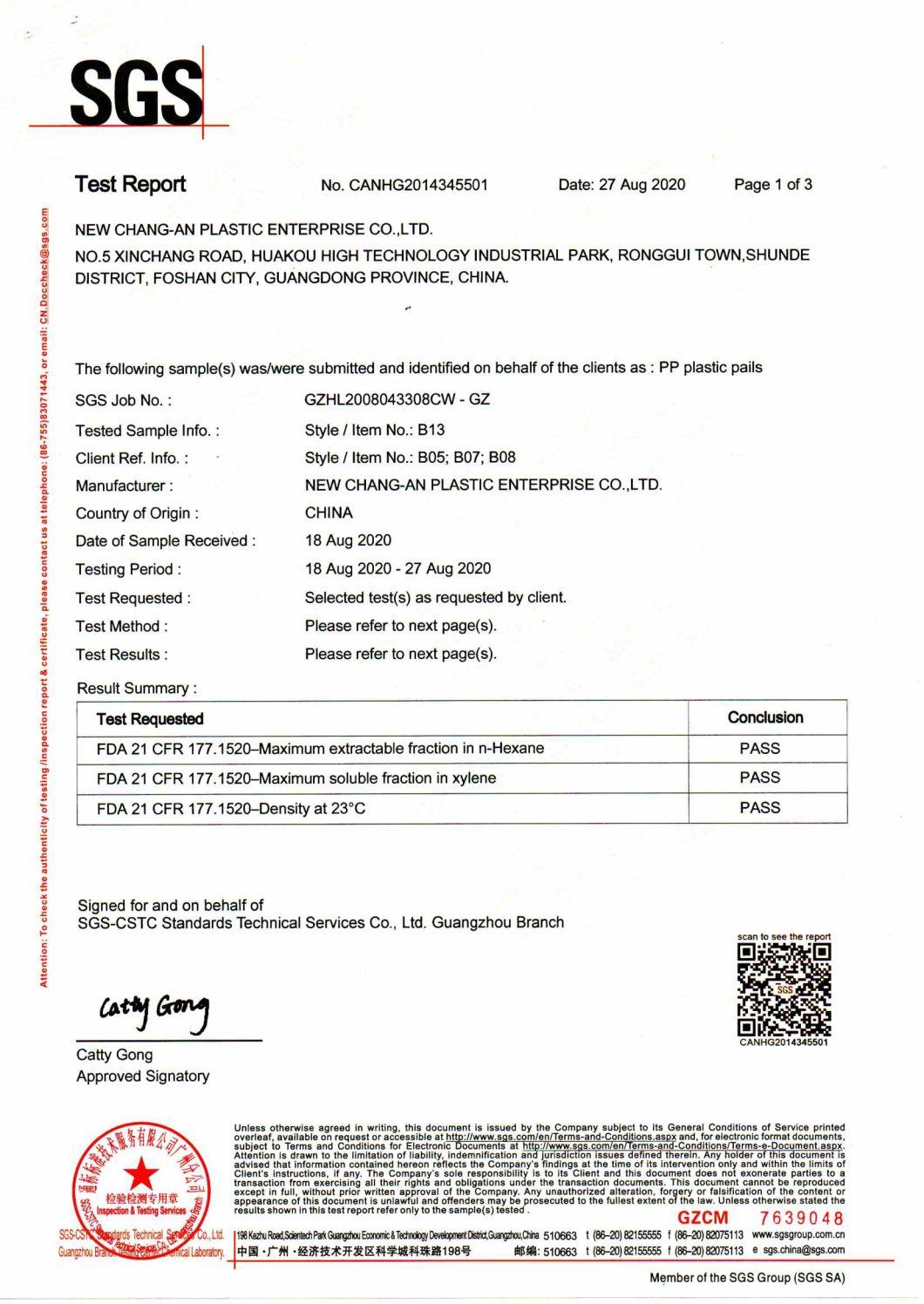 FDA Food Grade 500ml Plastic Bucket for Food Containing B07-Gx