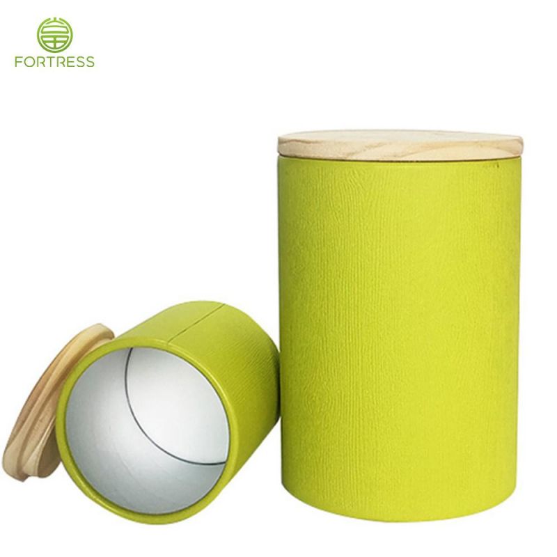 Tea Package Printing Logo Cylinder Wooden Lid Paper Tube