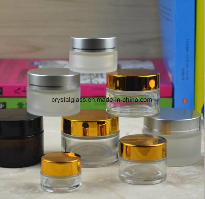 5g 10g Clear or Frosted Small Glass Face Eye Cream Cosmetic Jars with Various Color Lids