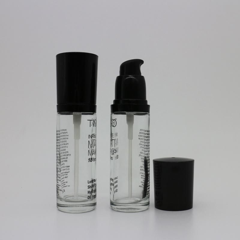 15ml Clear Glass Bottle with Pump and Over Cap for Foundation and Serum