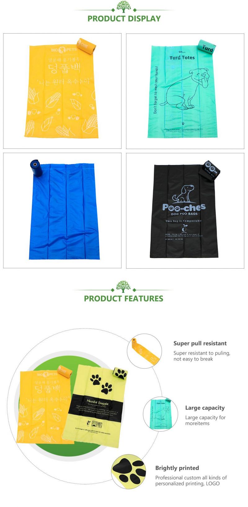 Eco Friendly Compostable Biodegradable Dog Poop Bags with Custom Printed Logo and Box