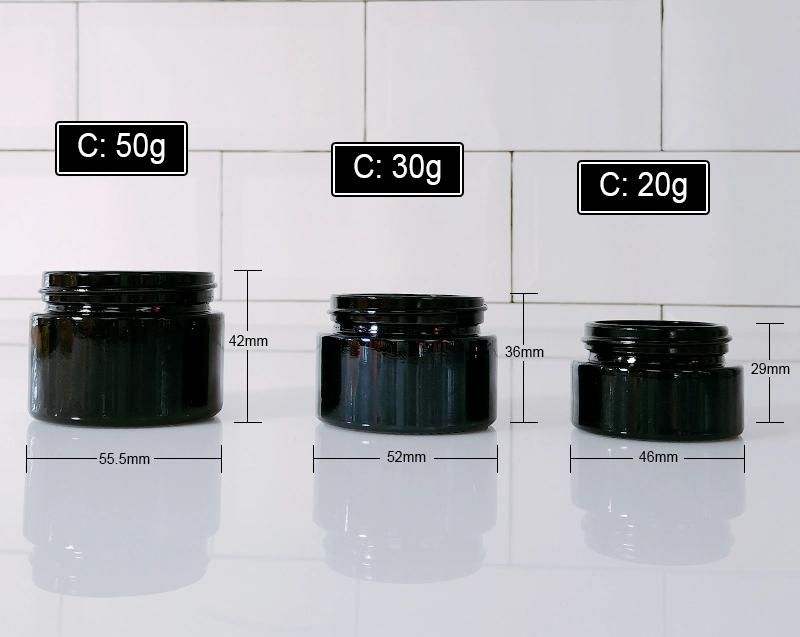 Cosmetic Skin Care Packaging Jar Black Body Scrub Face Body Cream Glass Jar 20g 30g 50g with Black Plastic Lids