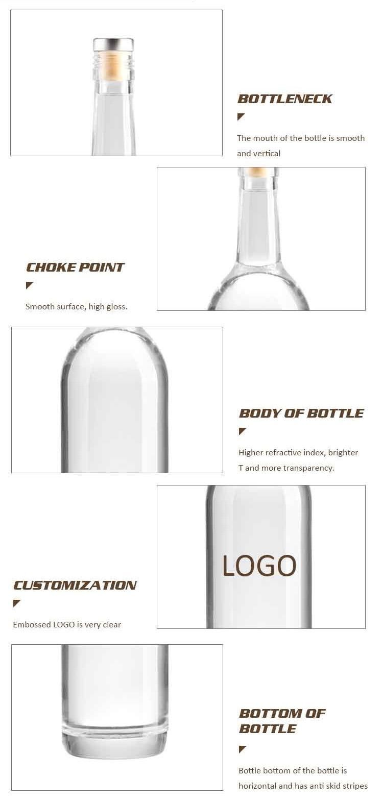 Custom Bottles for Vodka Gin Empty Glass Bottle Liquor Fancy Costume Vodka Gin Glass Bottle