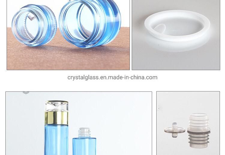 Blue Round Glass Pump Cosmetic Jars with Airless Pump