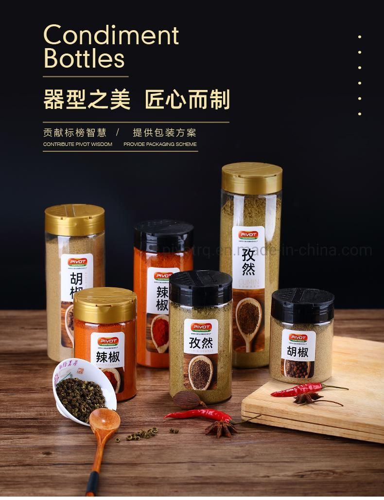 350ml Round Plastic Spice Bottle with Double Lift Shaking Hole Cap for Peppers