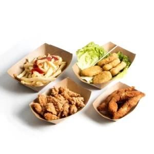 Food Serving Tray Kraft Paper Coating Boat Snack Box French Fries Chicken Box Disposable Food Box