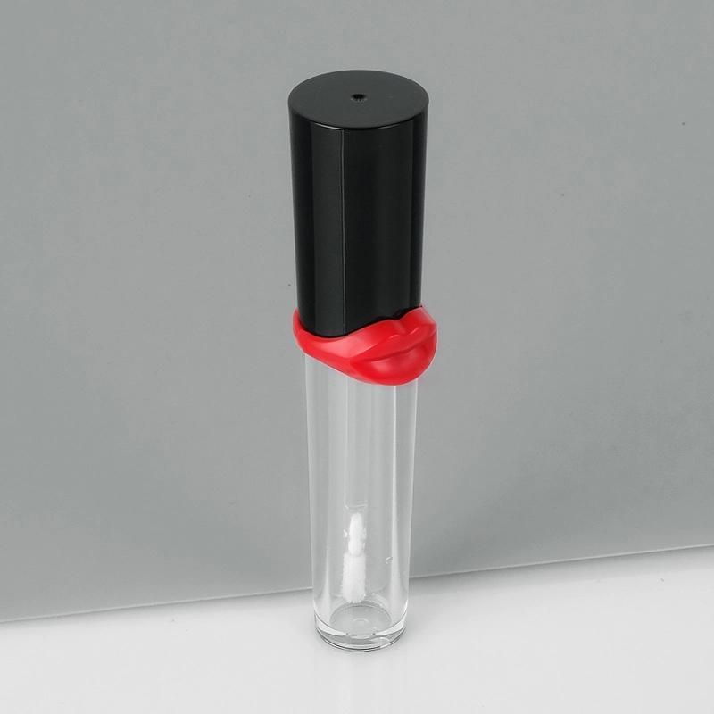 Chic 5ml Black Top with Red Lip Transparent Tubes Clear Plastic Packaging Custom Top Lip Gloss Tubes