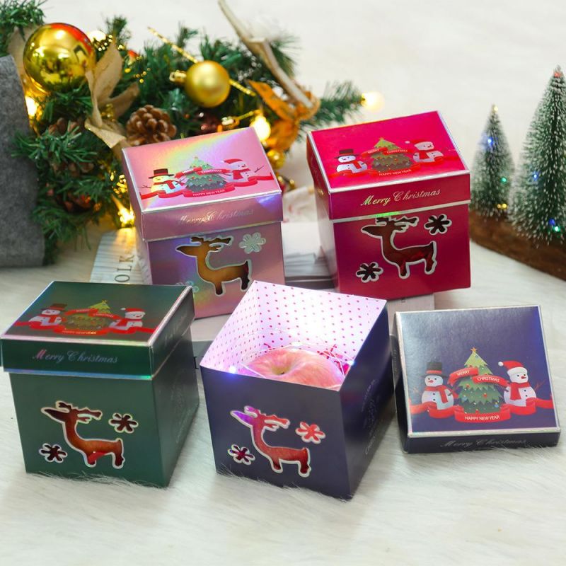 Wholesale Transparent New Year Christmas Box PVC Window Red Printed Box and Hand Bag