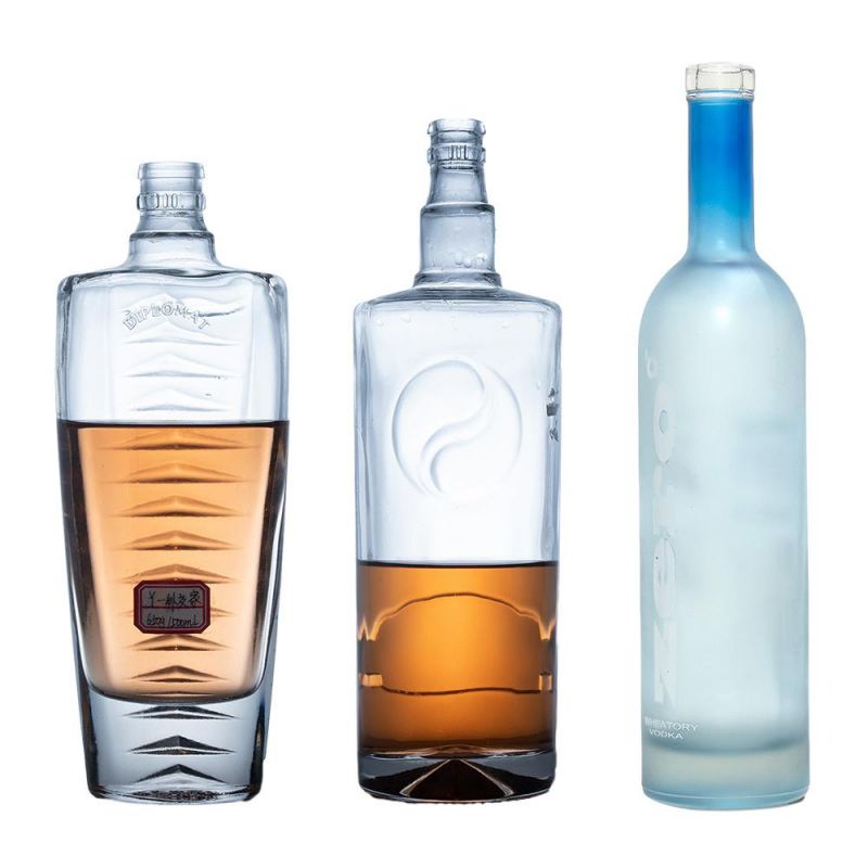 Custom Empty Unique Crystal Clear Spirits Brandy Liquor Glass Bottle