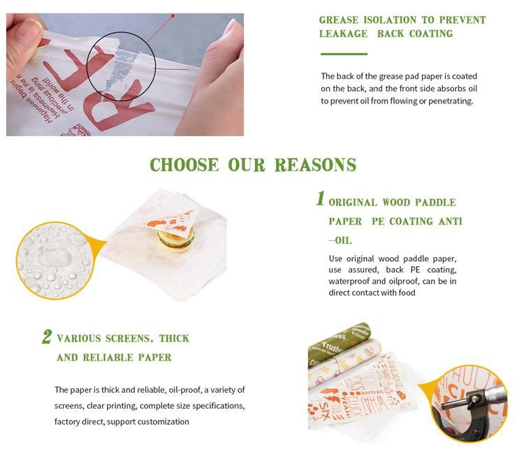 Hamburger Paper Tray Liner Packaging Hamburger Wrapping Grease Proof Paper