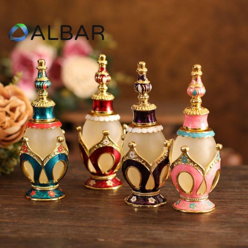 Screw Cap Glass Bottles Attar Oud Perfume Bottles in Colorful Metal Paintings